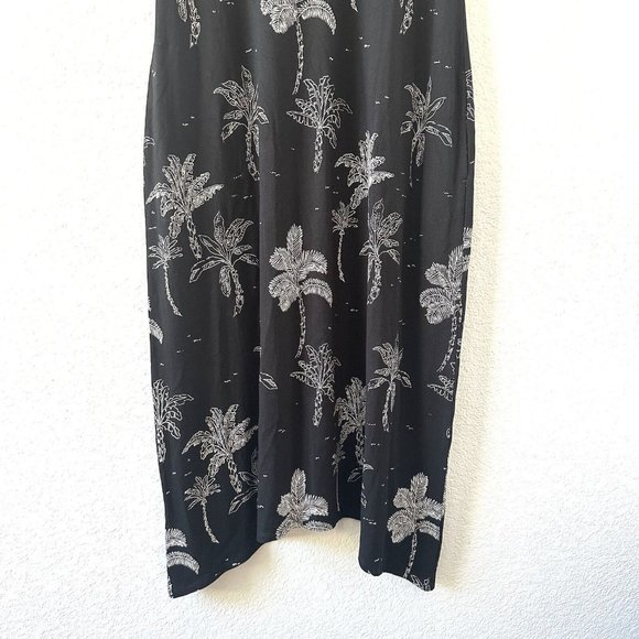 J Jill Black Sleeveless Palm Tree Tropical Jersey Midi Dress Size Small Petite - Picture 6 of 8